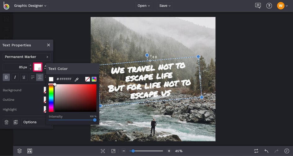 Change color of text BeFunky Instagram templates