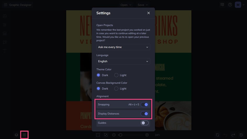 snapping and alignment settings