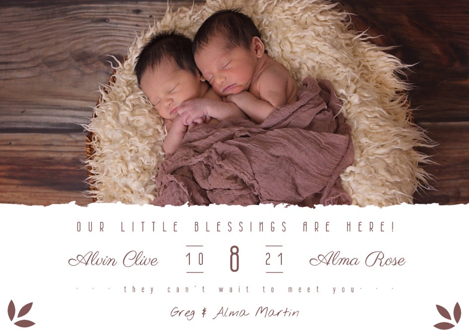 Birth announcement for twins in BeFunky designer