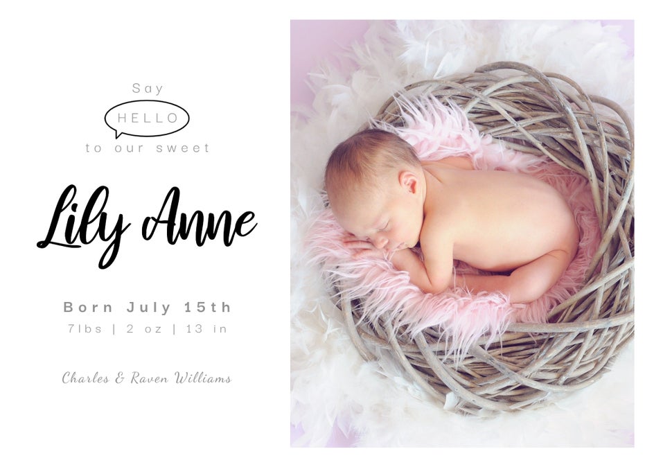 Minimal design birth announcement template in BeFunky