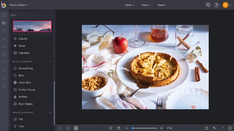 Use the Enhance DLX tool to brighten food photography colors in the BeFunky photo editor
