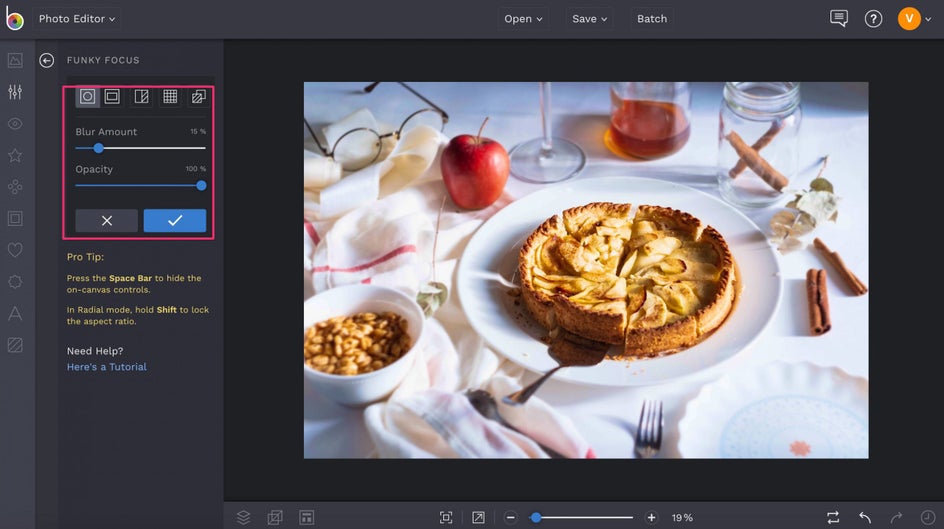 Use the BeFunky Funky Focus tool to make your food photography