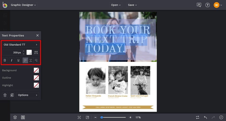 Add text to your yearbook ad template