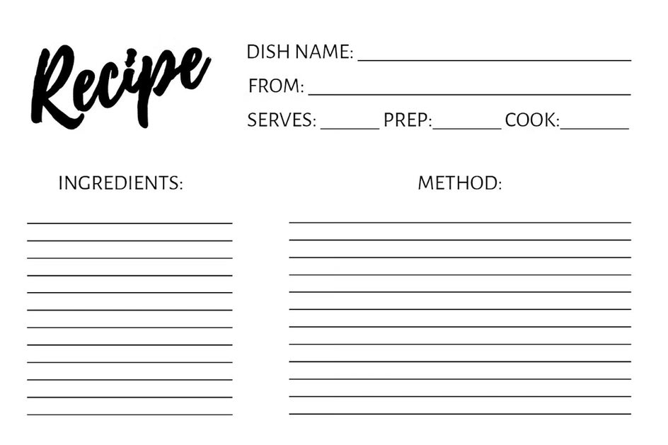 Free and customizable recipe templates