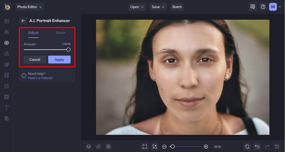 Apply A.I. Portrait Enhancer Tool