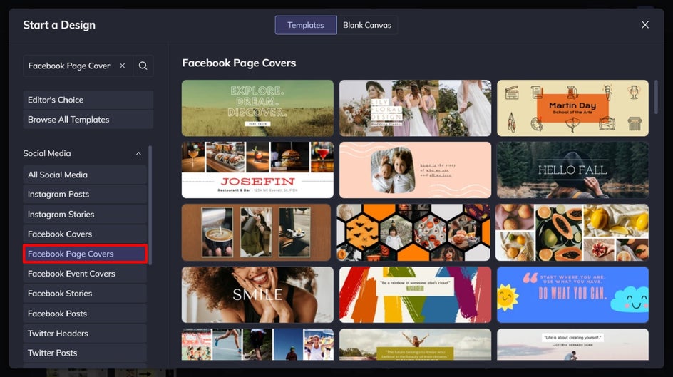 choose a facebook cover template