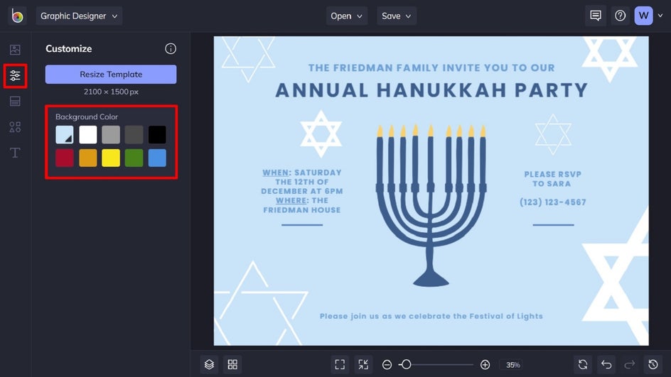 customize background of Hanukkah party invite