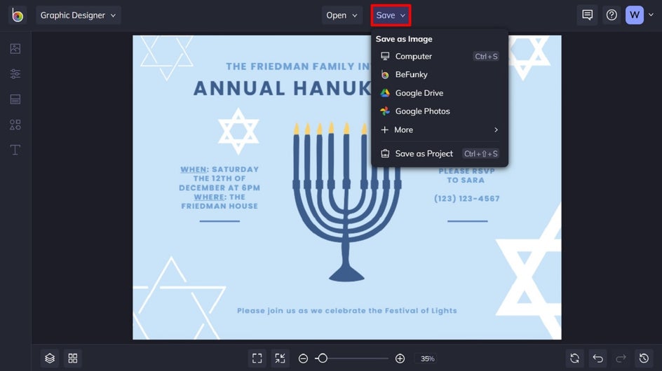 save Hanukkah party invite