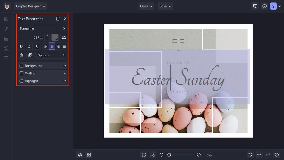 text properties for easter invite