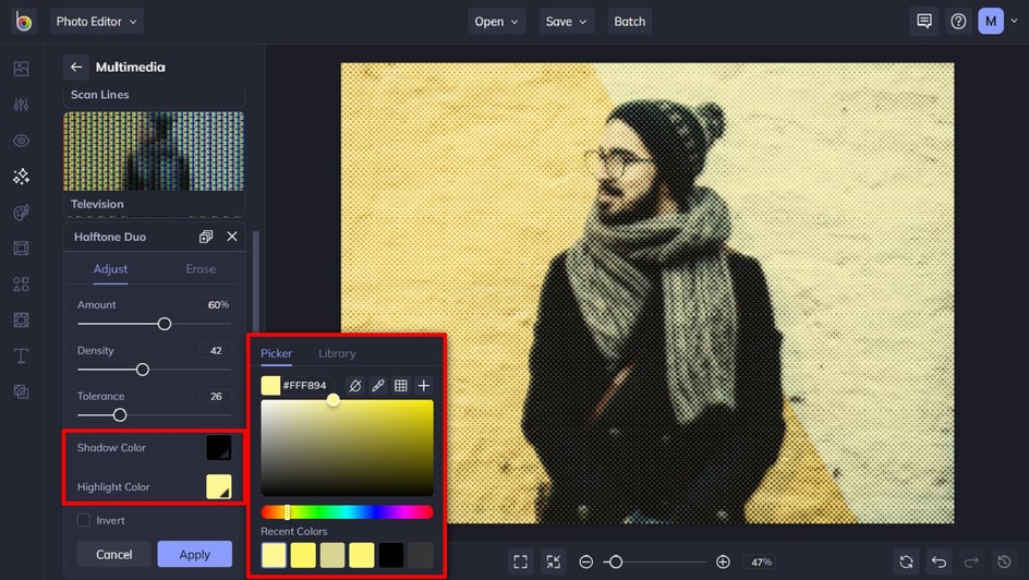 color picker to halftone effect