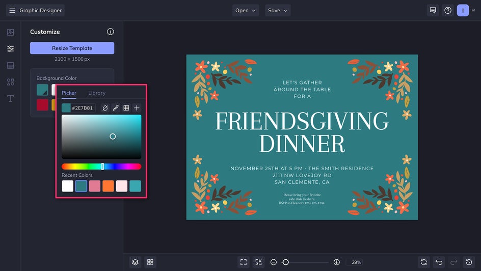 change background color of dinner party invite