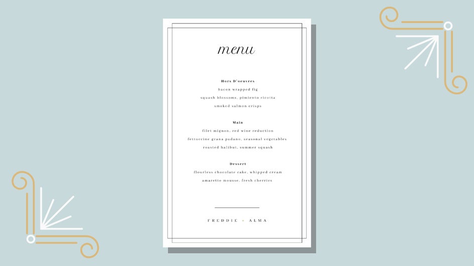 minimalist wedding menu