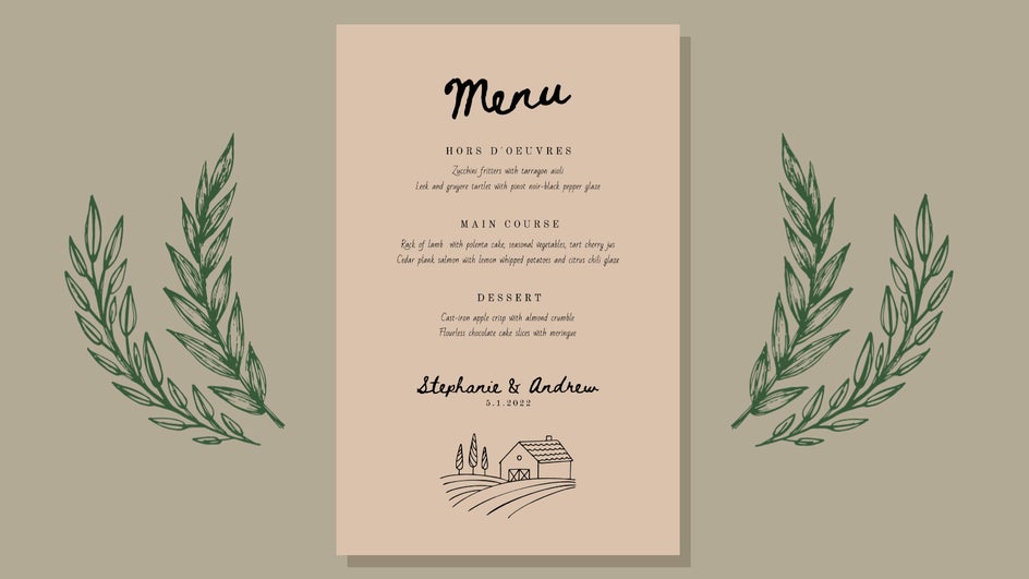 wedding menu rustic