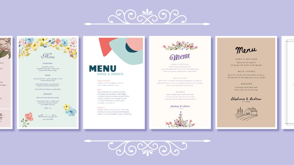 wedding menu examples
