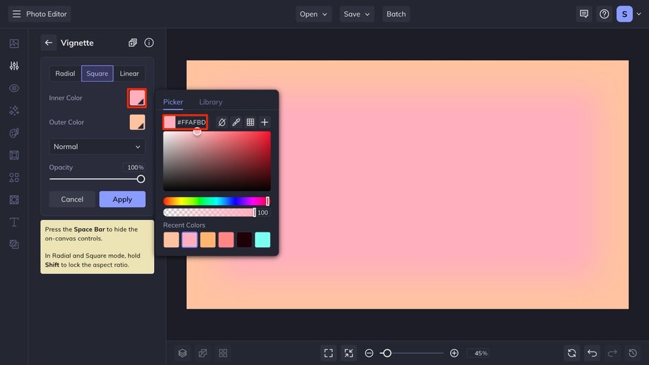 change colors of gradient background