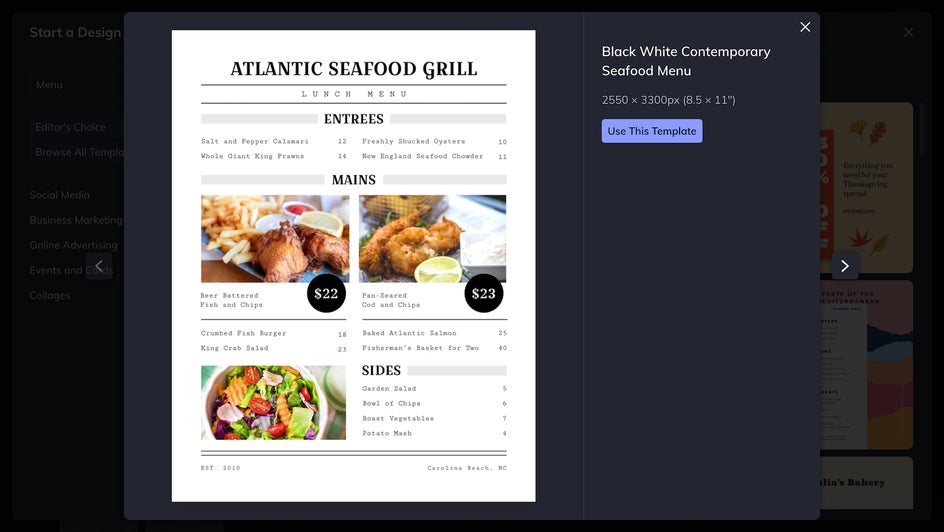 use this menu template