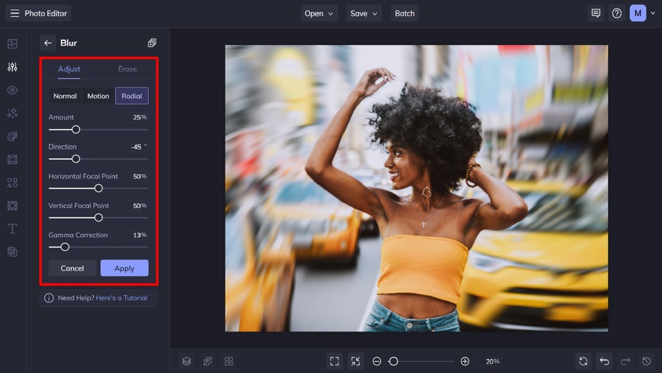 adjust blur tool