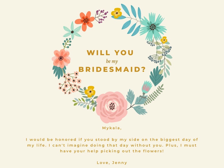 will you be my bridesmaid floral