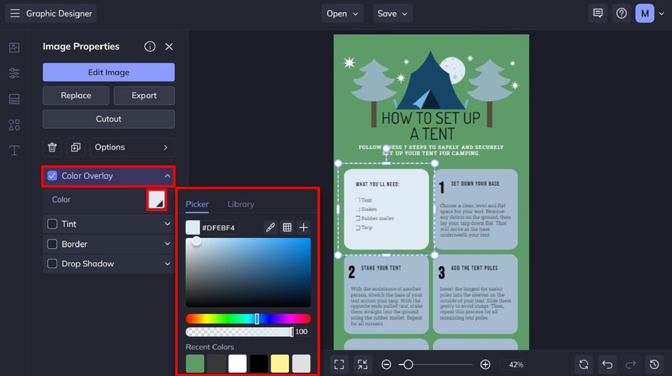 change color overlay of step-by-step