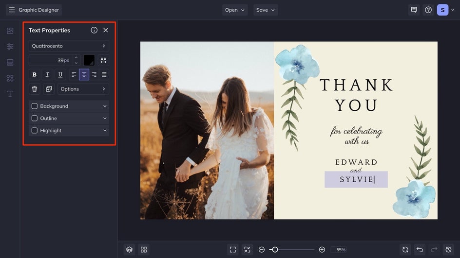 text properties wedding thank you