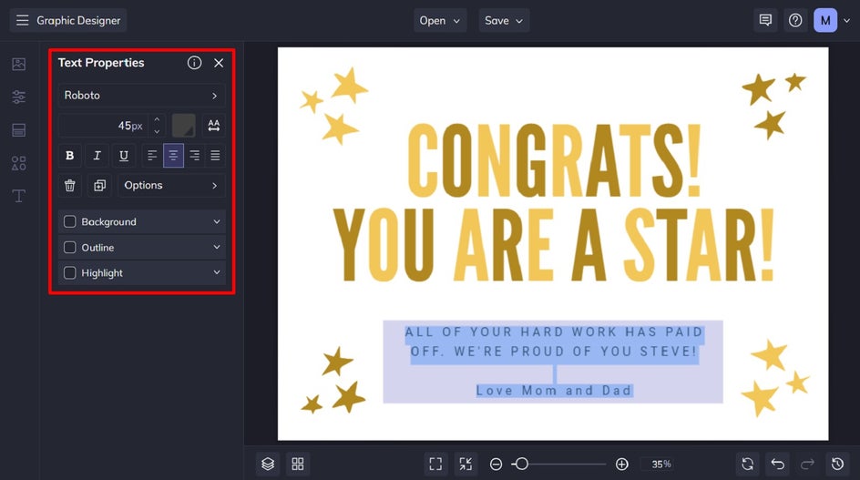 personalize congrats card text