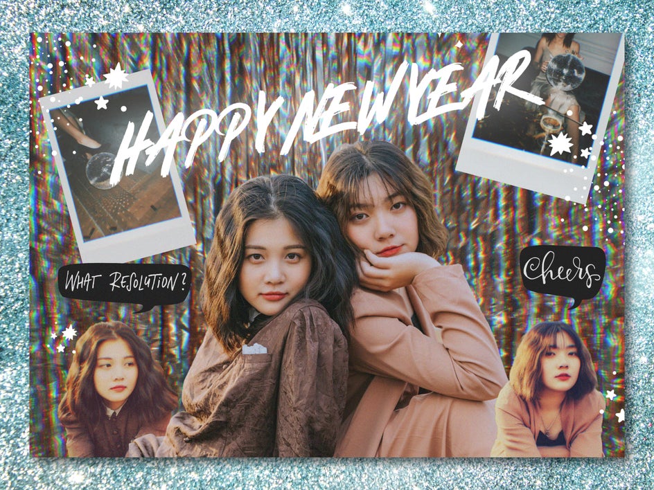 Holiday card collage featuring besties and portrait cutouts