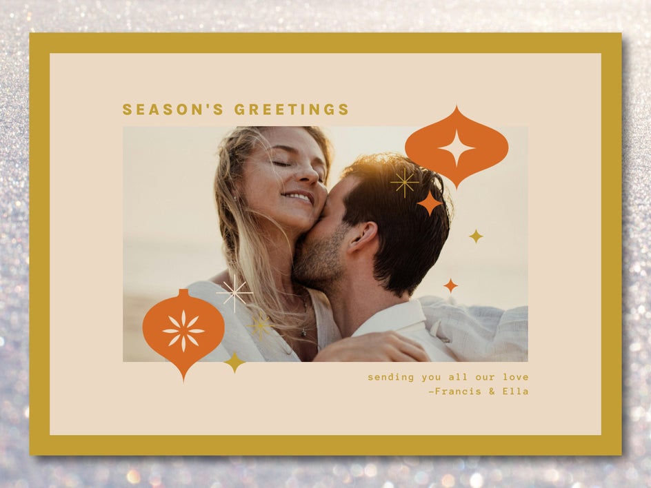 Beige holiday card featuring a couple