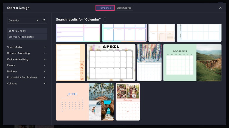 choose a calendar template