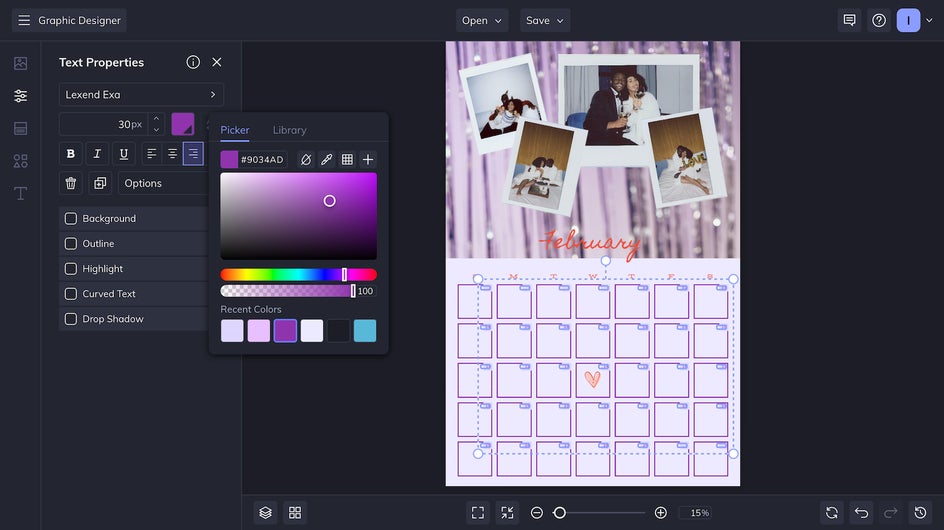 color palette calendar