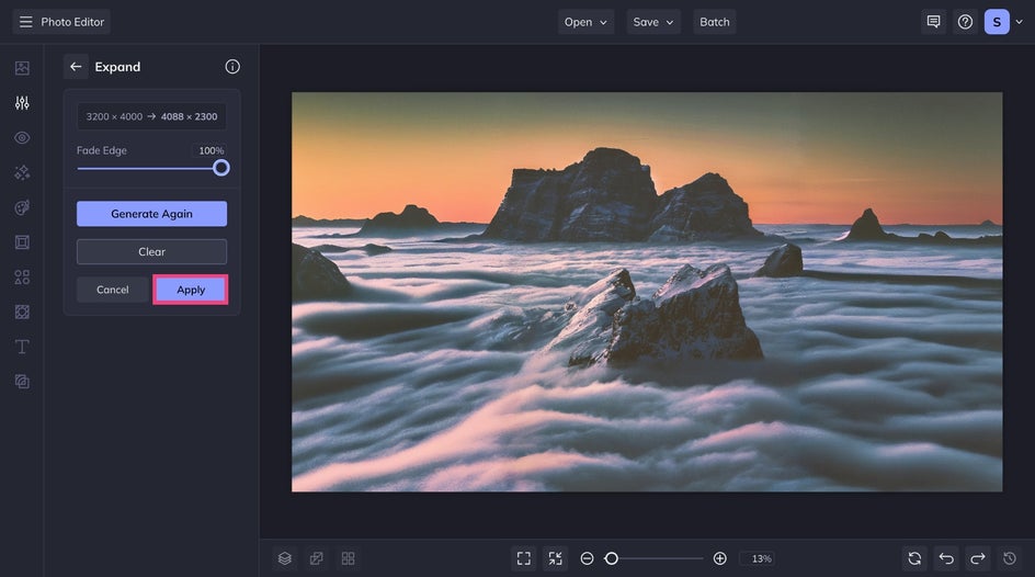 Apply newly expanded background with AI