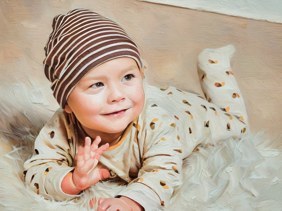 Baby portrait with Impasto GFX applied for textured look
