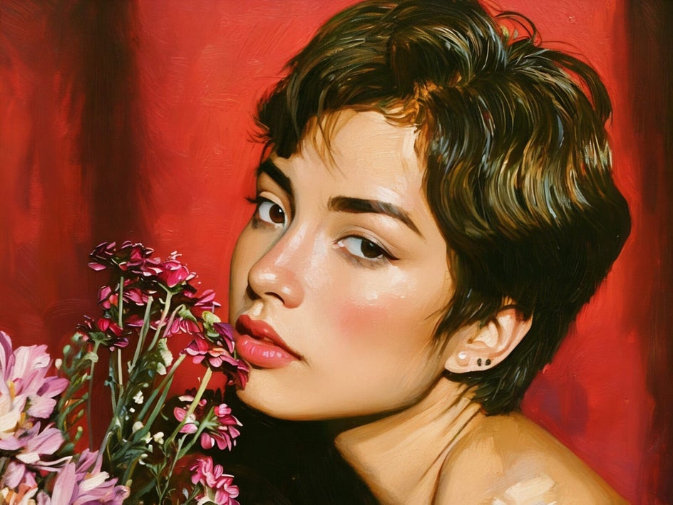 The same portrait with Oil Painting GFX applied for a realistic, painted look