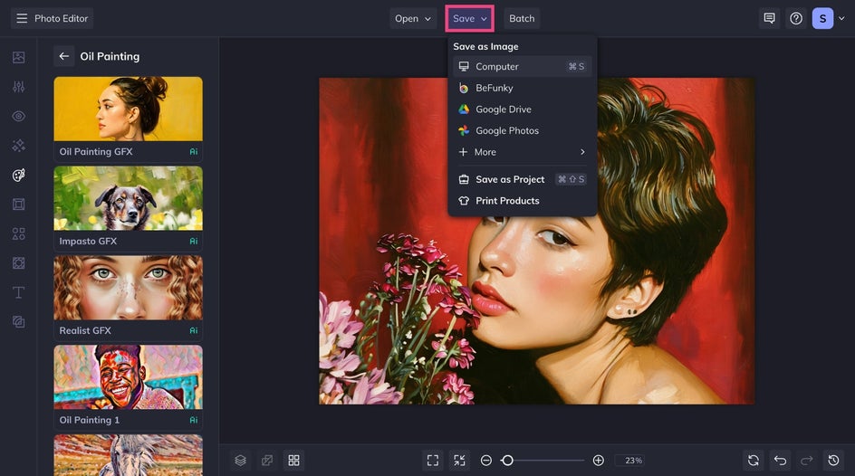 Save portrait to oil painting effect