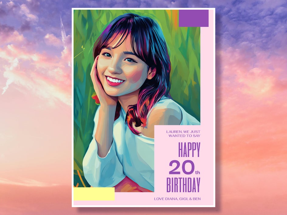Same birthday card design with Vector Pop GFX applied to portrait for colorful retro look