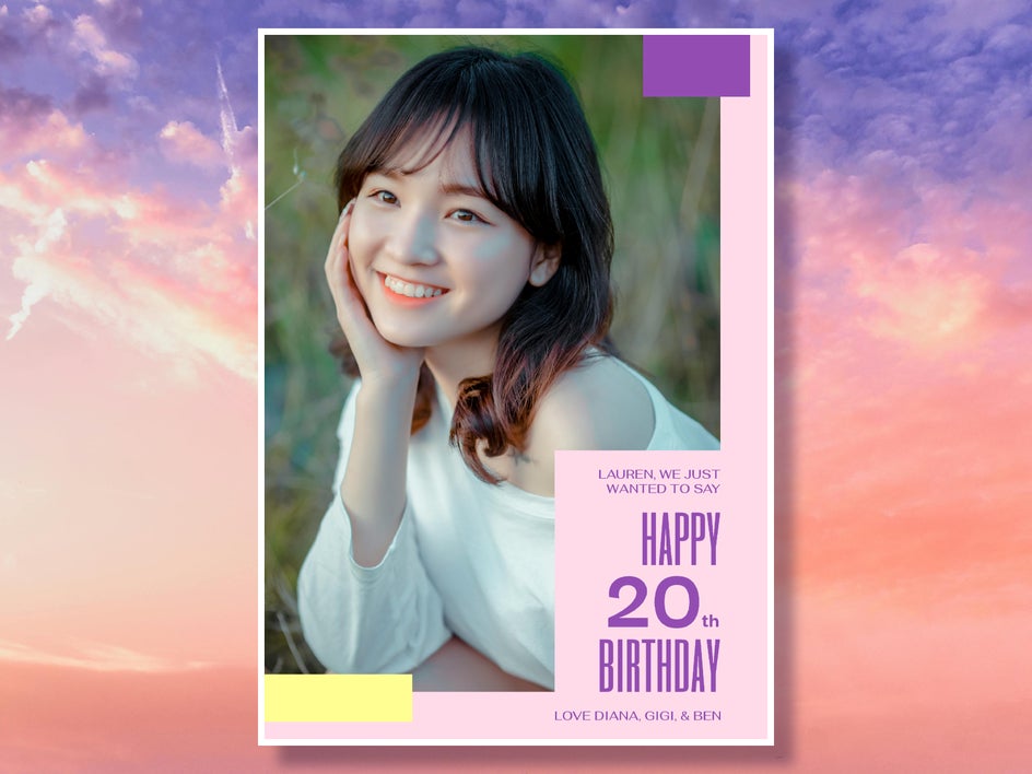 Birthday card for 20th birthday with pink geometric design