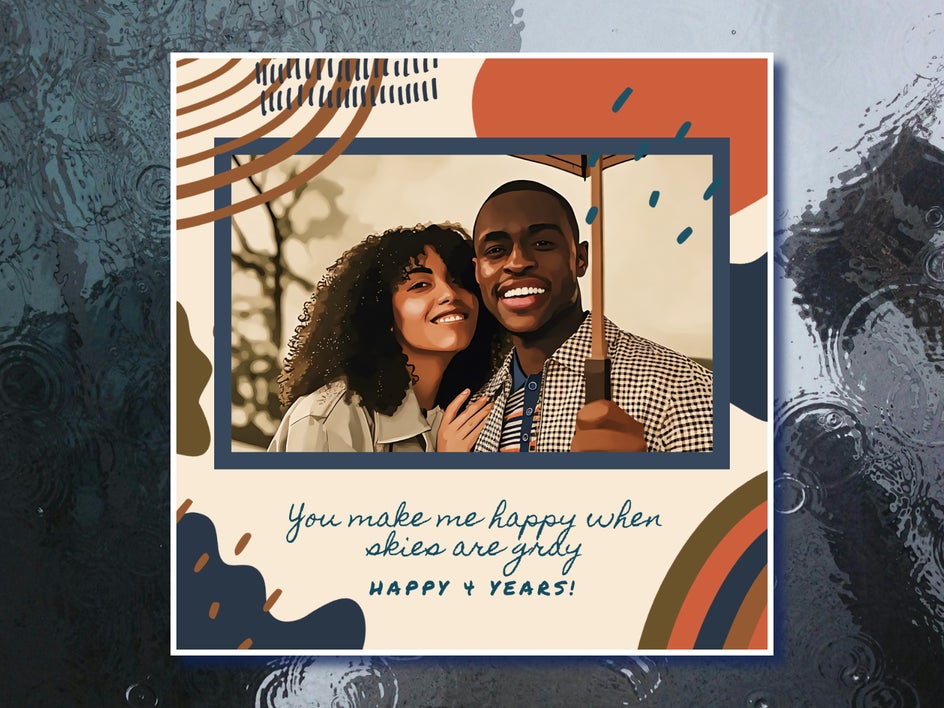 Cartoonized photo of couple in social media graphic