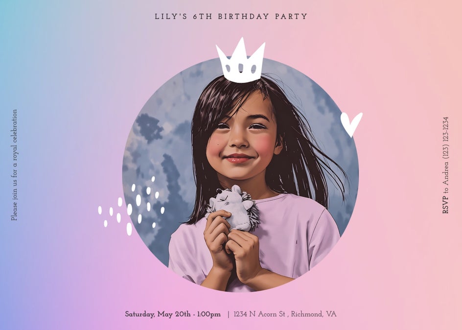 Birthday card for 5 year old girl using Vintage Comic GFX on portrait