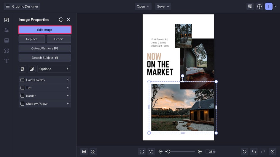 Edit Image menu in Graphic Designer