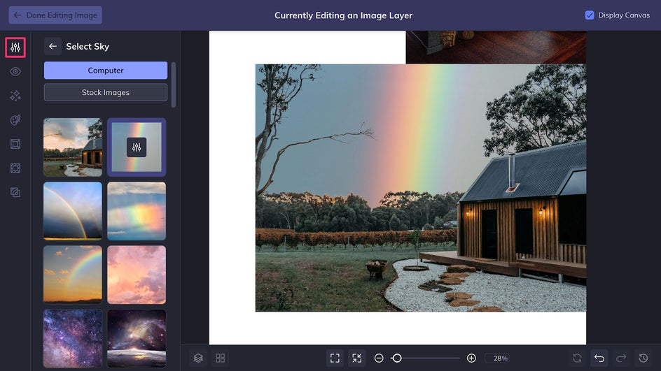 Edit tab to select Sky Replacer and replace drab sky