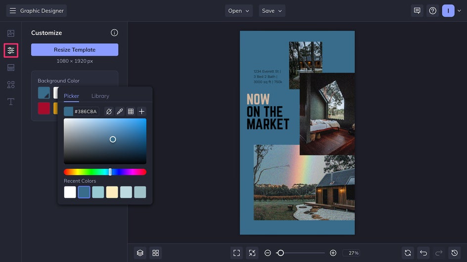 Customize tab of Graphic Designer for background color change