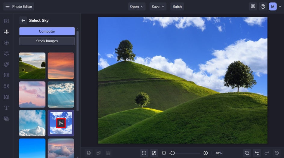 Choosing settings icon from new sky