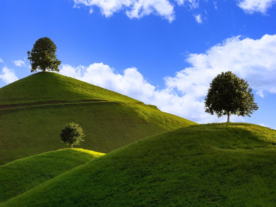 Sky replaced with bright blue and fluffy clouds for springtime look
