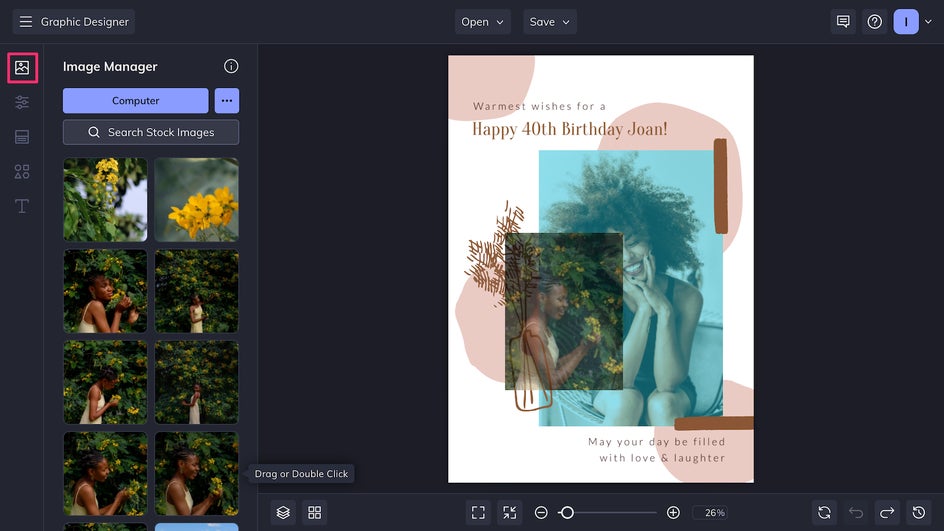 Add new image to birthday card template from Image Manager