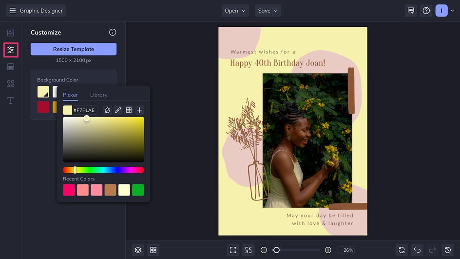 Customize tab in Graphic Designer to change background color