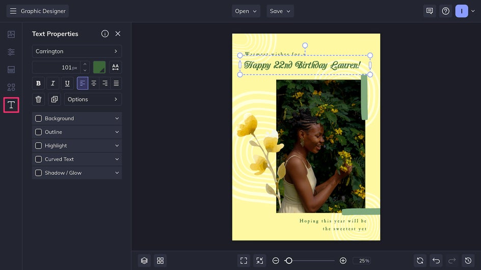 Customize birthday message in Text tab