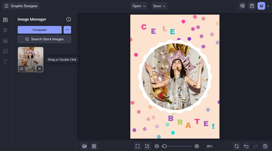 Editing imagery of birthday card template