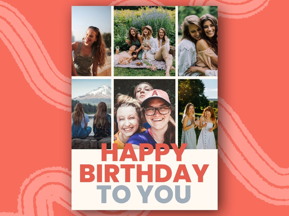 Adult birthday card template with collage