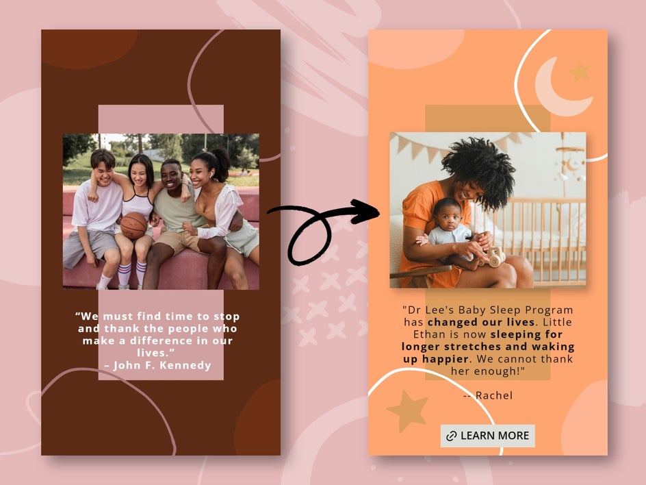 Before and after Instagram Story template for quote