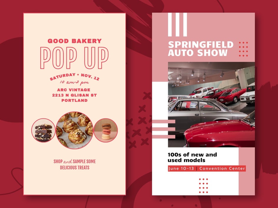 Instagram Story templates for event announcements with a pink color palette