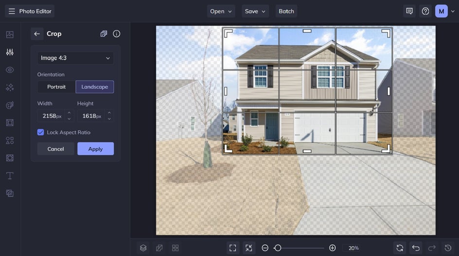 Crop tool applied to area to focus on house for sale
